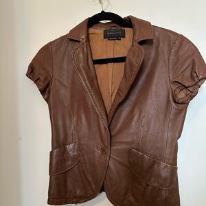 Genuine leather: pouf sleeve Brown Jacket XXS